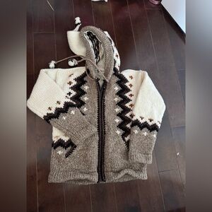 INKA'S WORLD WOOL COTTON Hooded Knit Sweater with Zigzag Pattern